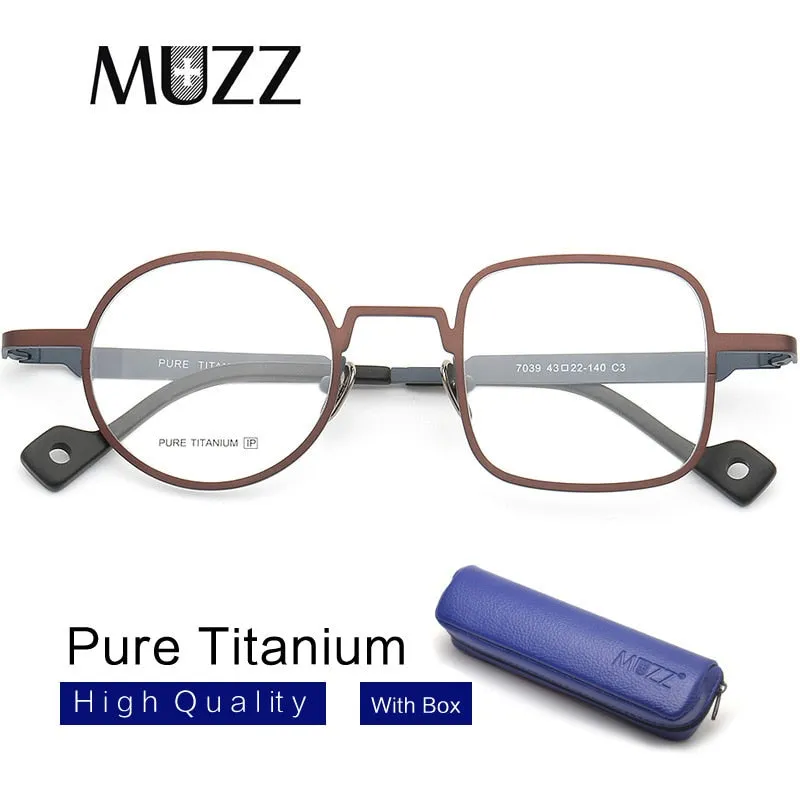 Muzz Men's Full Rim Square Round Asymmetrical Titanium Frame Eyeglasses T7039