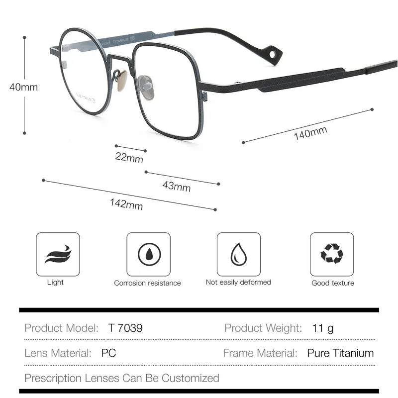 Muzz Men's Full Rim Square Round Asymmetrical Titanium Frame Eyeglasses T7039