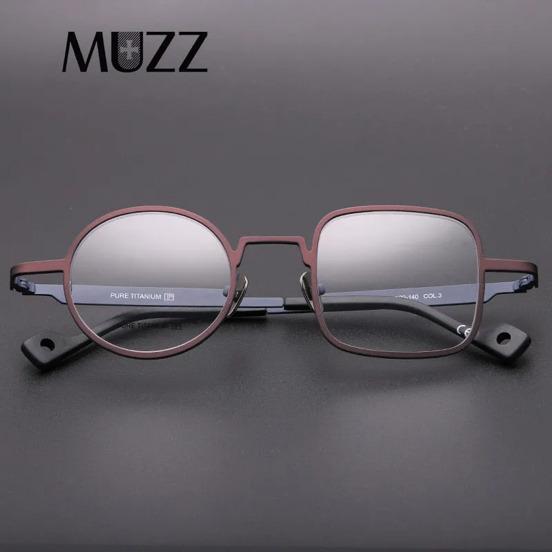 Muzz Men's Full Rim Square Round Asymmetrical Titanium Frame Eyeglasses T7039