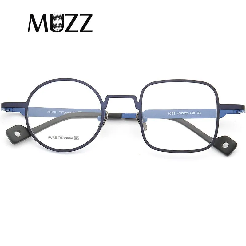 Muzz Men's Full Rim Square Round Asymmetrical Titanium Frame Eyeglasses T7039