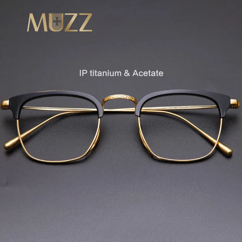 Muzz Men's Full Rim Square Titanium Acetate Frame Eyeglasses 1112