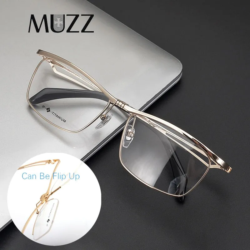 Muzz Men's Full Rim Square Titanium Flip Up Frame Eyeglasses T18043