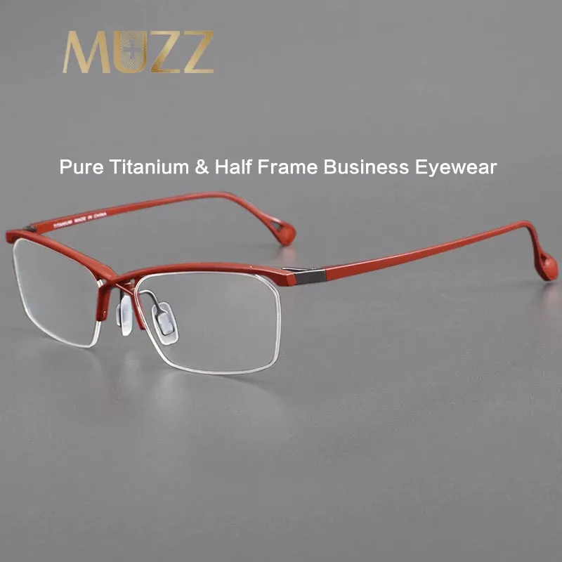 Muzz Mens Semi Rim Rectangle Titanium Eyeglasses 222