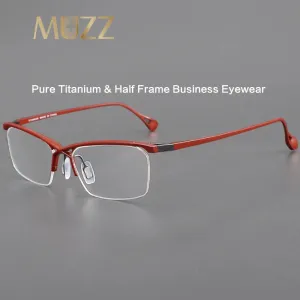 Muzz Mens Semi Rim Rectangle Titanium Eyeglasses 222