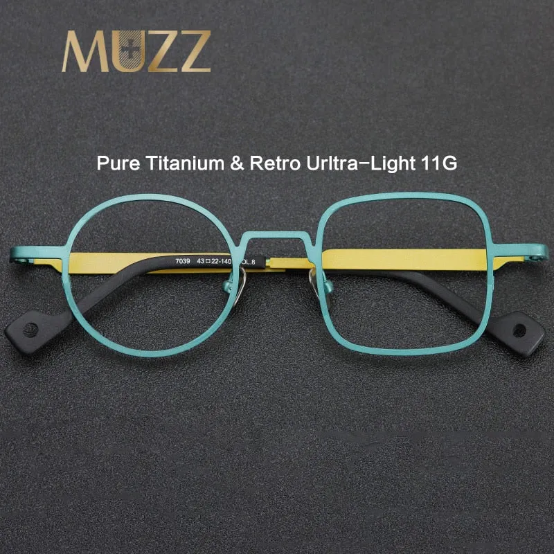 Muzz Unisex Asymetrical Square Round Titanium Eyeglasses T7039n