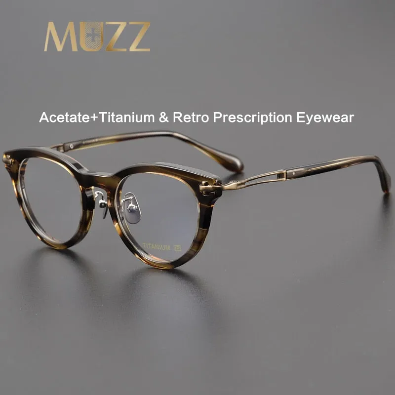 Muzz Unisex Full Rim Round Acetate Titanium Eyeglasses Rugg