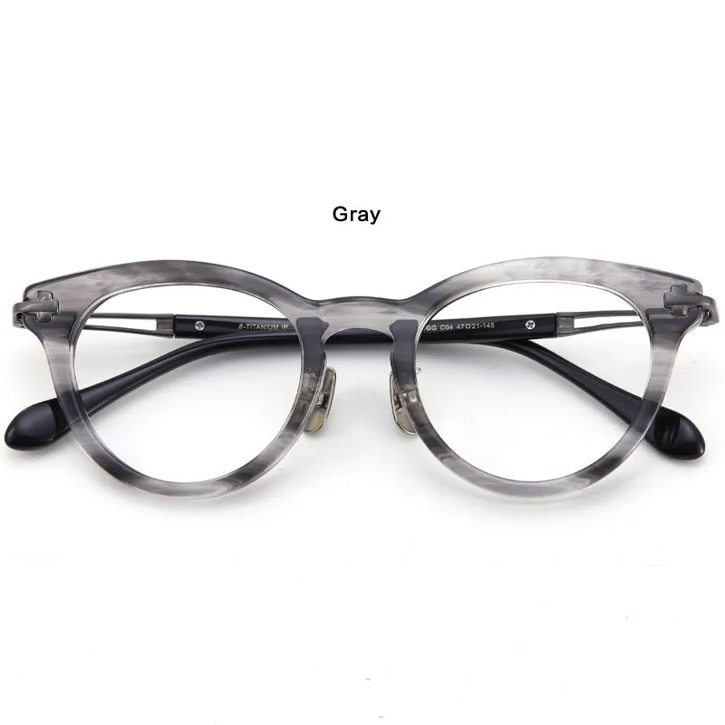 Muzz Unisex Full Rim Round Acetate Titanium Eyeglasses Rugg