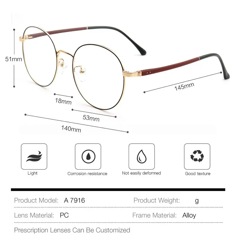 Muzz Unisex Full Rim Round Alloy Eyeglasses 7915