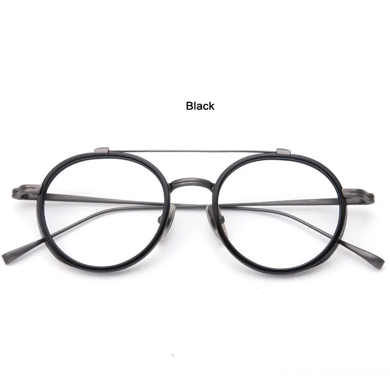 Muzz Unisex Full Rim Round Double Bridge Titanium Acetate Eyeglasses Kj32