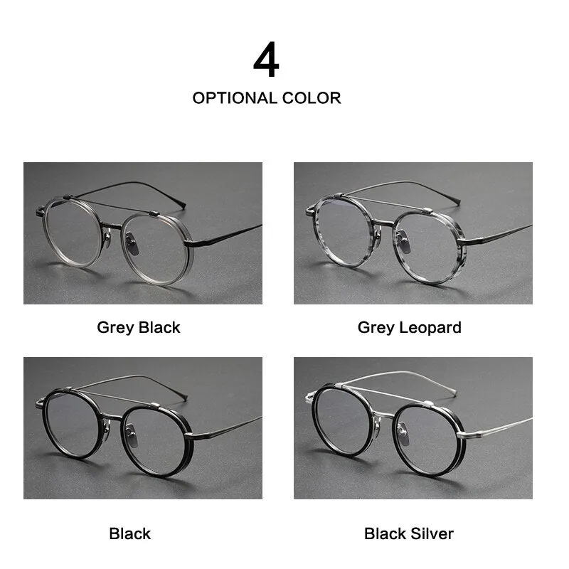 Muzz Unisex Full Rim Round Double Bridge Titanium Acetate Eyeglasses Kj32