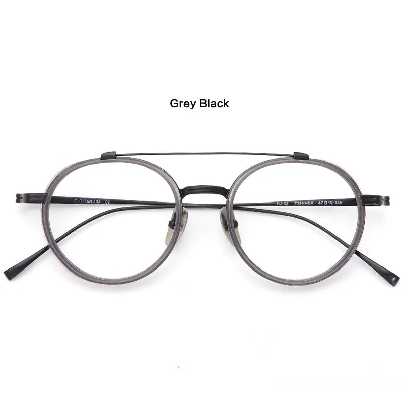 Muzz Unisex Full Rim Round Double Bridge Titanium Acetate Eyeglasses Kj32