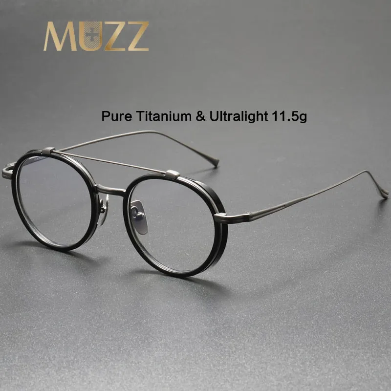 Muzz Unisex Full Rim Round Double Bridge Titanium Acetate Eyeglasses Kj32