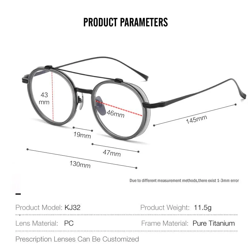 Muzz Unisex Full Rim Round Double Bridge Titanium Acetate Eyeglasses Kj32