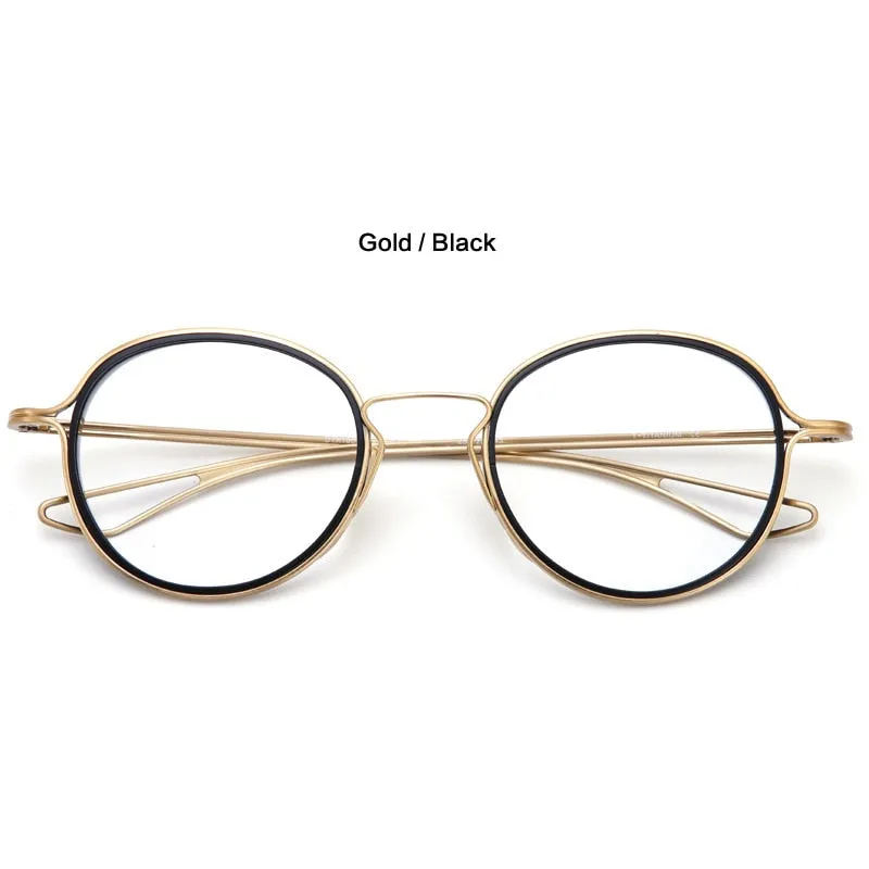 Certainly! Here is a more optimized product title for e-commerce:

Premium Unisex Full-Rim Round Titanium Eyeglasses with Handcrafted Inner Ring