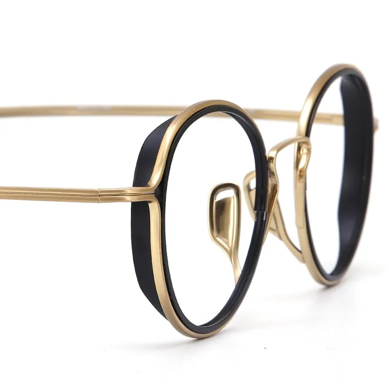 Certainly! Here is a more optimized product title for e-commerce:

Premium Unisex Full-Rim Round Titanium Eyeglasses with Handcrafted Inner Ring