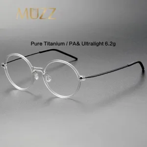 Muzz Unisex Full Rim Round Screwless Handcrafted Acetate IP Titanium Eyeglasses N6523