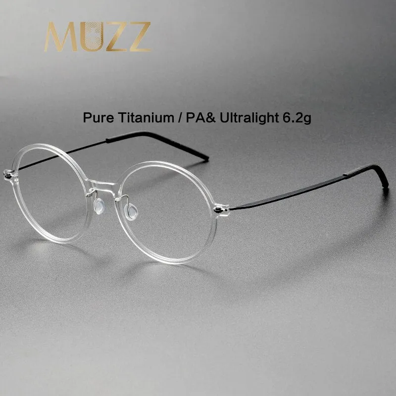 Muzz Unisex Full Rim Round Screwless Handcrafted Acetate IP Titanium Eyeglasses N6523