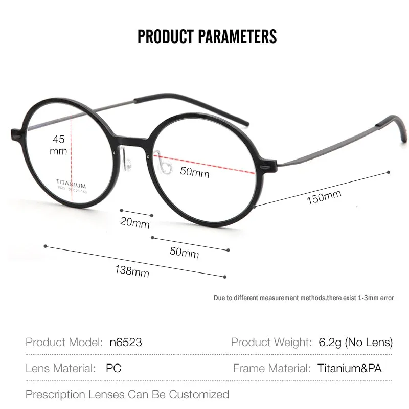 Muzz Unisex Full Rim Round Screwless Handcrafted Acetate IP Titanium Eyeglasses N6523