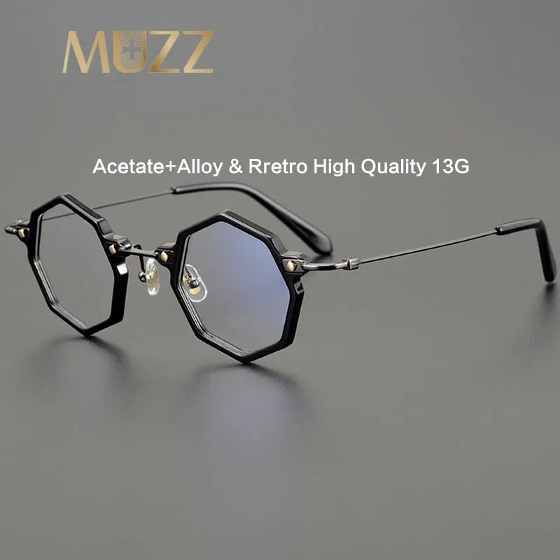 Muzz Unisex Full Rim Small Polygon Acetate Alloy Eyeglasses 013