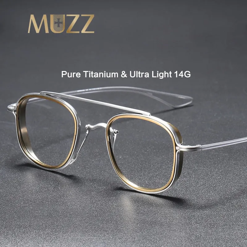 Muzz Unisex Full Rim Square Double Bridge Titanium Frame/Ring Eyeglasses 118