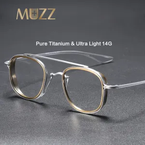 Muzz Unisex Full Rim Square Double Bridge Titanium Frame/Ring Eyeglasses 118