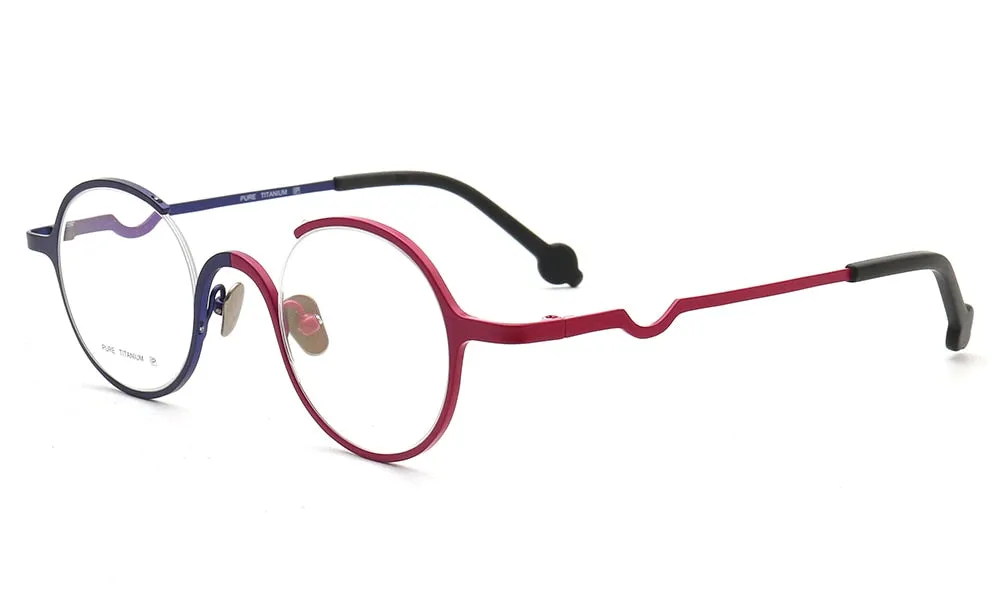 Muzz Unisex Semi Rim Round Titanium Eyeglasses T7771