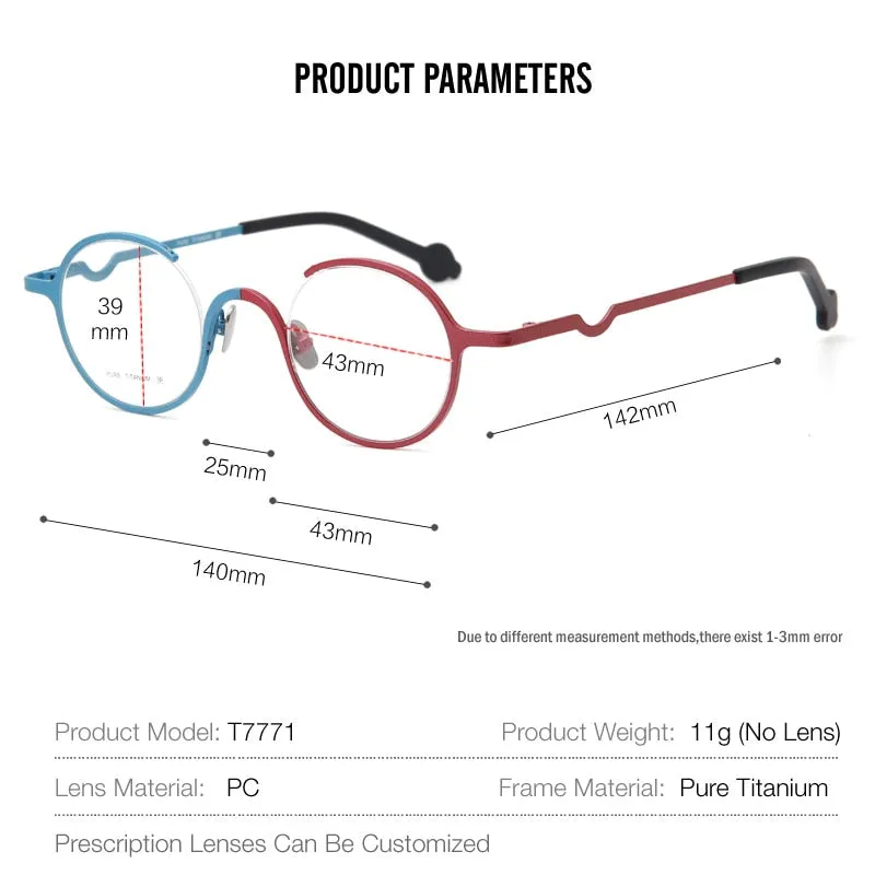 Muzz Unisex Semi Rim Round Titanium Eyeglasses T7771