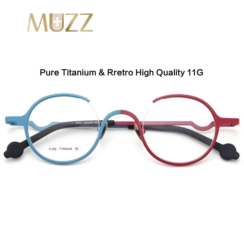 Muzz Unisex Semi Rim Round Titanium Eyeglasses T7771