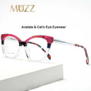 Muzz Women's Full Rim Big Cat Eye Thick Acetate Eyeglasses F7710