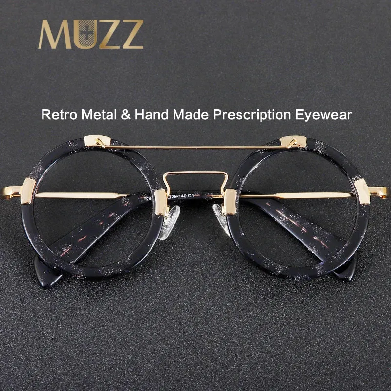 Muzz Women's Full Rim Round Double Bridge Acetate Alloy Eyeglasses 9220