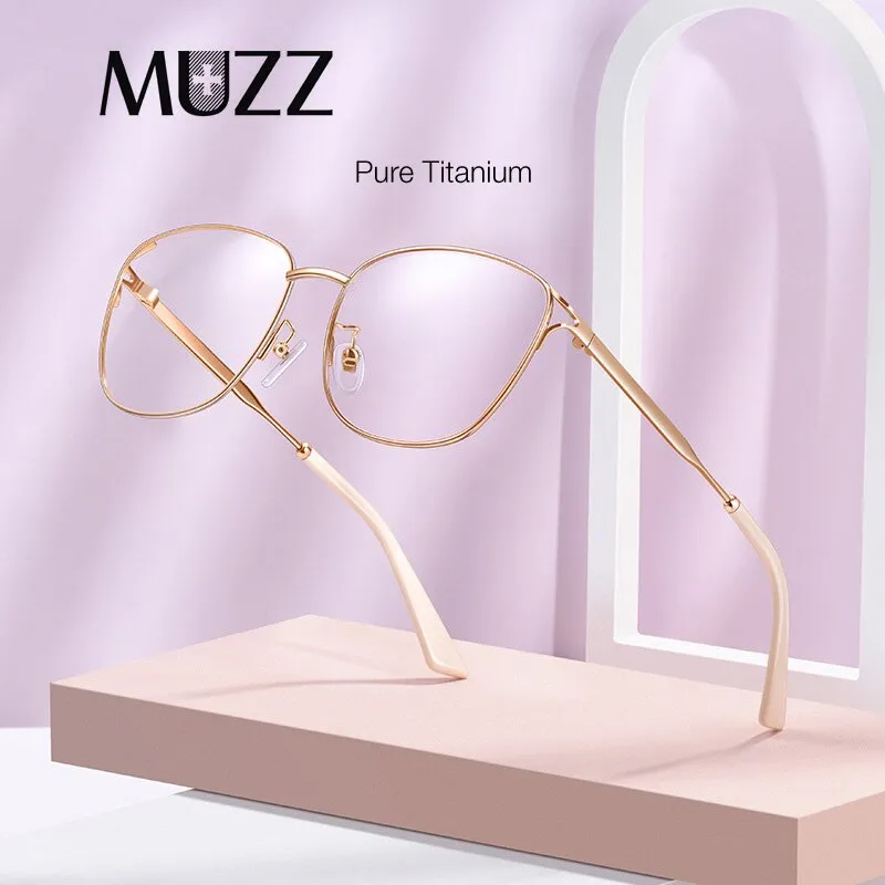 Muzz Women's Full Rim Square Oval Titanium Alloy Frame Eyeglasses C0c000