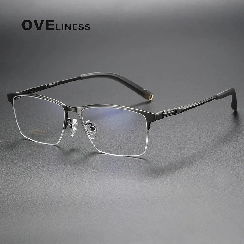 Oveliness Men's Semi Rim Square Titanium Eyeglasses 80880