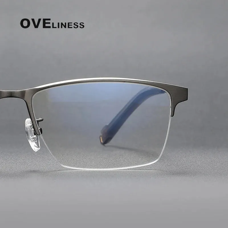 Oveliness Men's Semi Rim Square Titanium Eyeglasses 80880