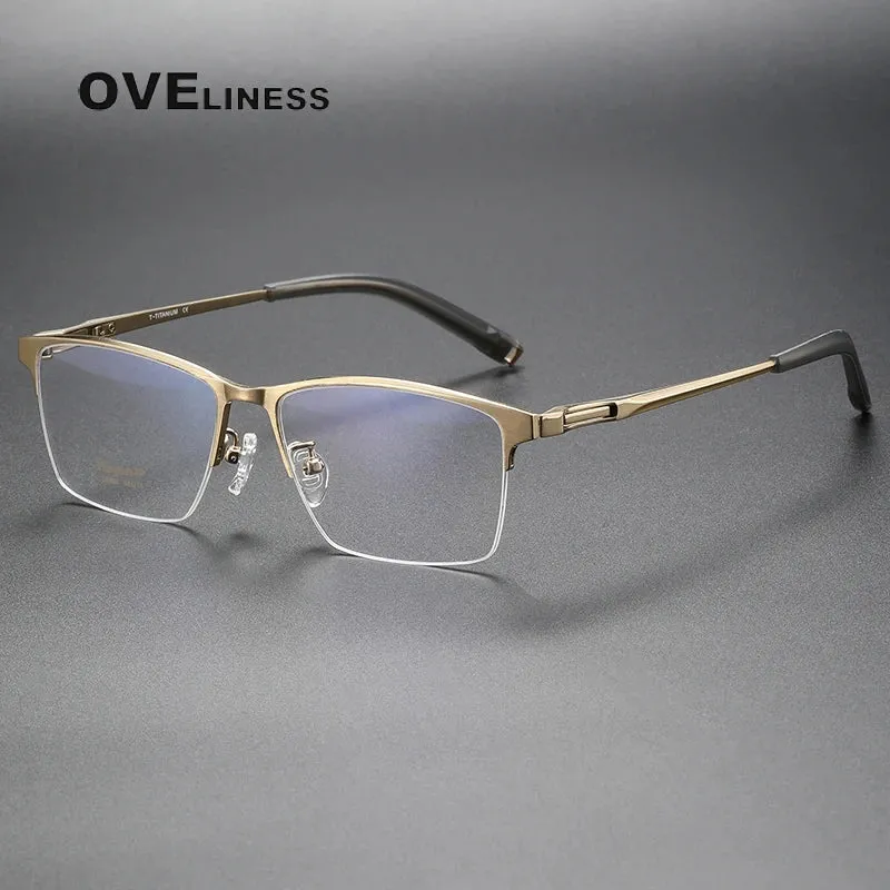 Oveliness Men's Semi Rim Square Titanium Eyeglasses 80880