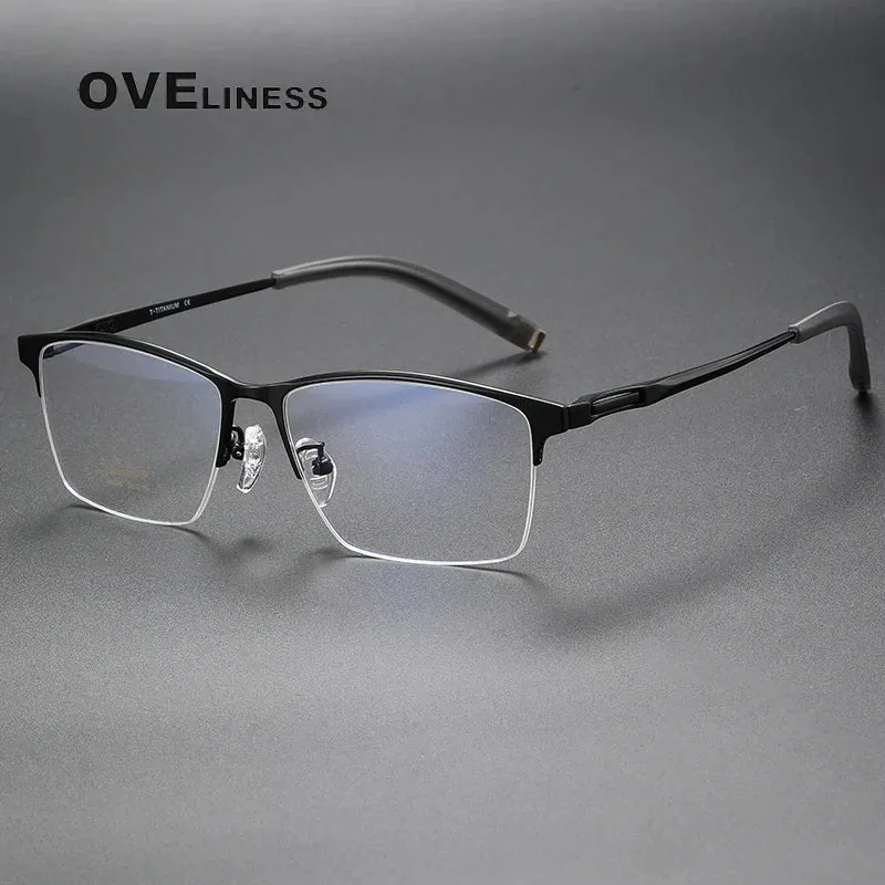 Oveliness Men's Semi Rim Square Titanium Eyeglasses 80880