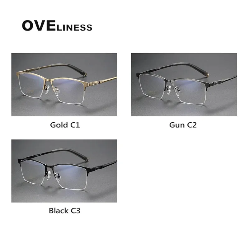 Oveliness Men's Semi Rim Square Titanium Eyeglasses 80880