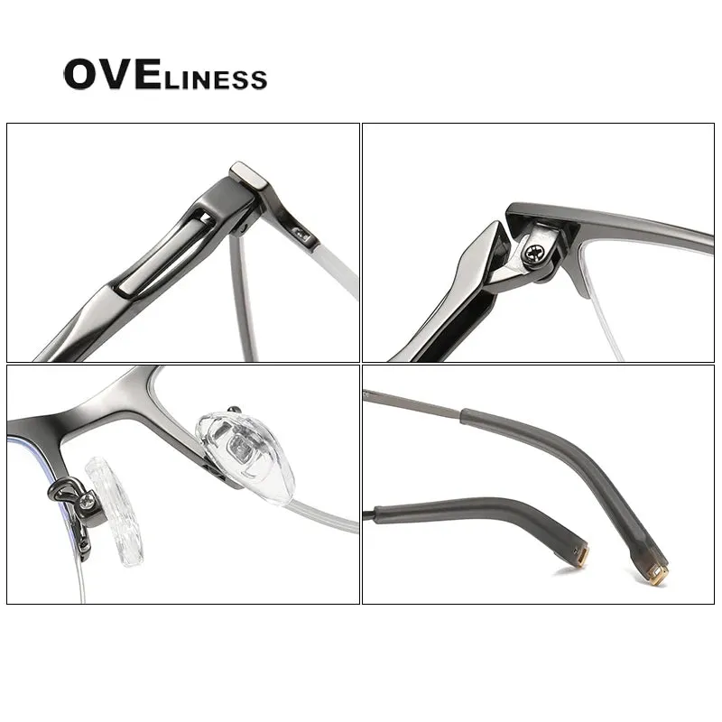 Oveliness Men's Semi Rim Square Titanium Eyeglasses 80880