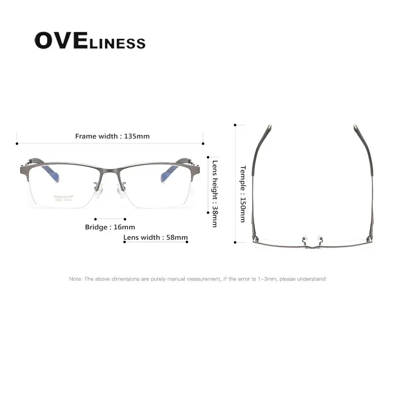 Oveliness Men's Semi Rim Square Titanium Eyeglasses 80880