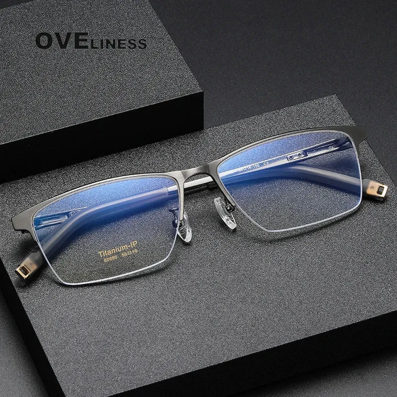 Oveliness Men's Semi Rim Square Titanium Eyeglasses 80880