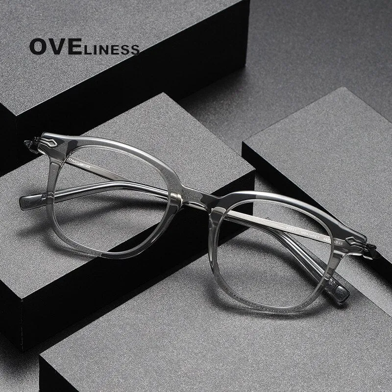 Oveliness Unisex Full Rim Square Acetate Titanium Eyeglasses 80851