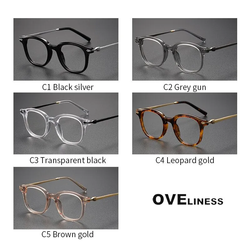 Oveliness Unisex Full Rim Square Acetate Titanium Eyeglasses 80851