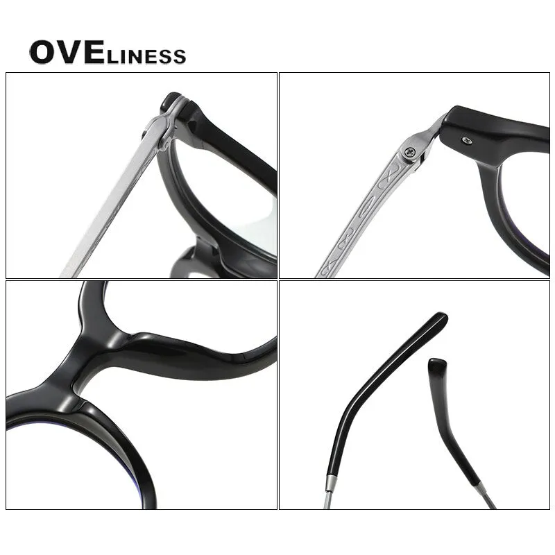 Oveliness Unisex Full Rim Square Acetate Titanium Eyeglasses 80851