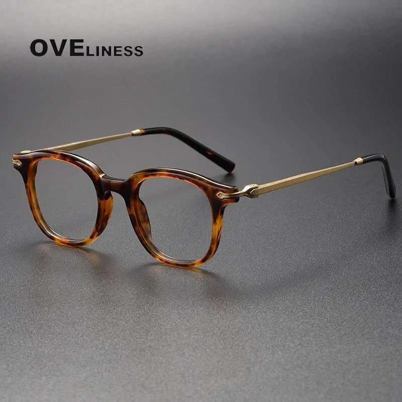 Oveliness Unisex Full Rim Square Acetate Titanium Eyeglasses 80851