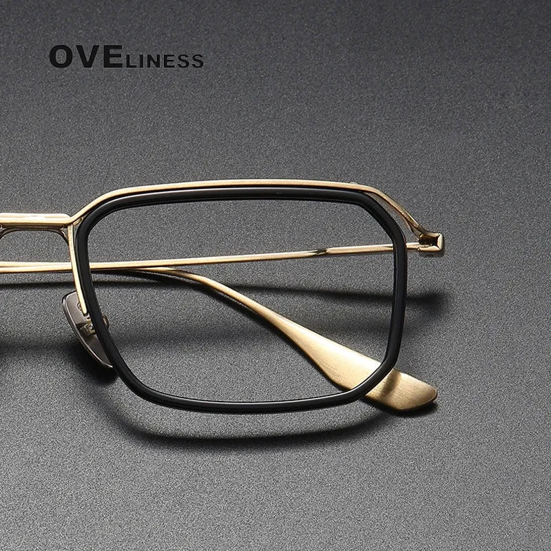 Oveliness Unisex Full Rim Square Acetate Titanium Eyeglasses X423