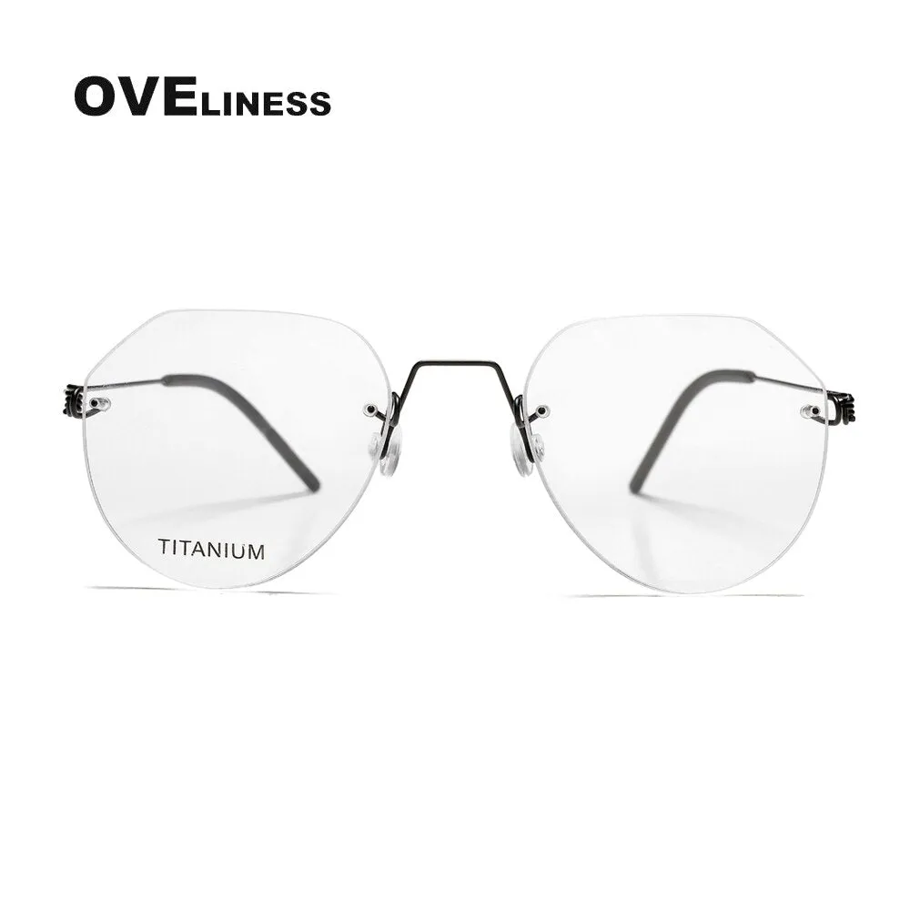 Oveliness Unisex Rimless Round Square Screwless Titanium Eyeglasses 9891