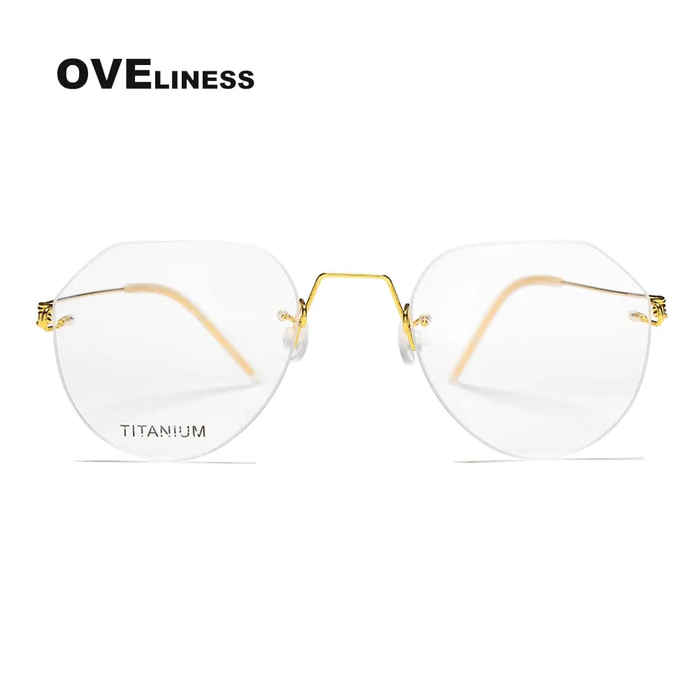 Oveliness Unisex Rimless Round Square Screwless Titanium Eyeglasses 9891