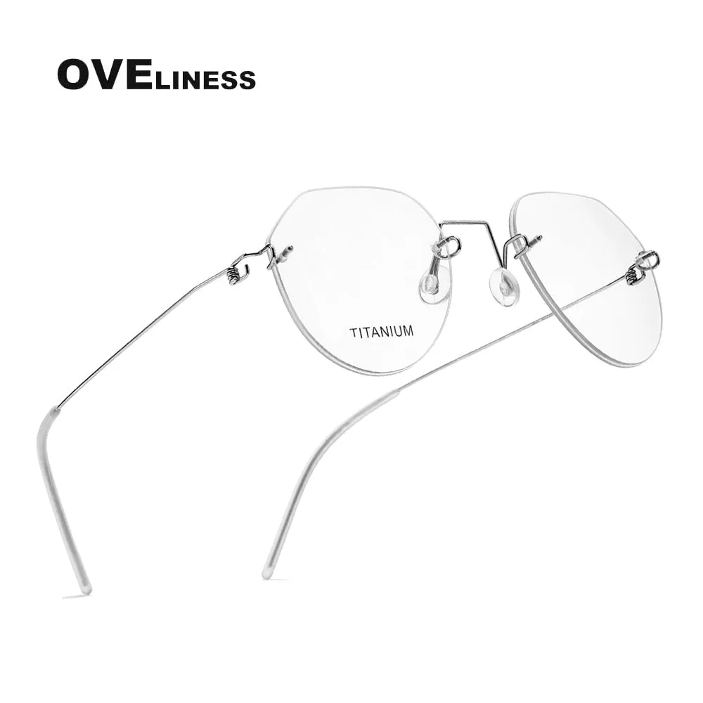 Oveliness Unisex Rimless Round Square Screwless Titanium Eyeglasses 9891