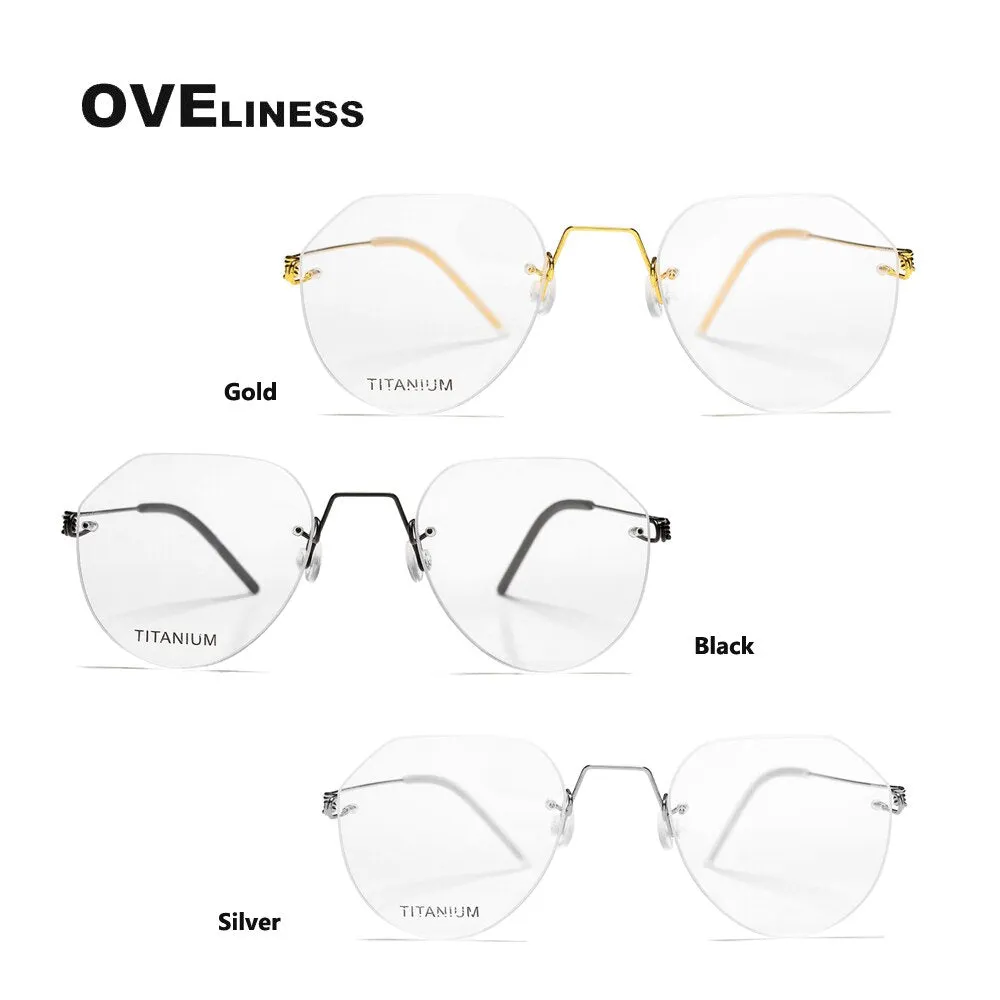 Oveliness Unisex Rimless Round Square Screwless Titanium Eyeglasses 9891