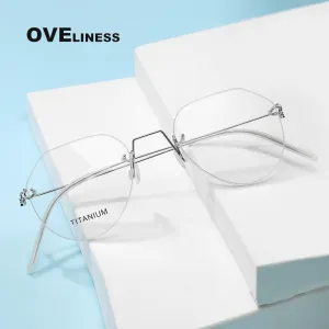 Oveliness Unisex Rimless Round Square Screwless Titanium Eyeglasses 9891