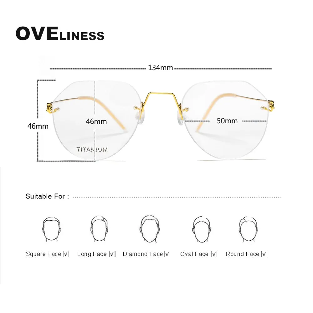 Oveliness Unisex Rimless Round Square Screwless Titanium Eyeglasses 9891